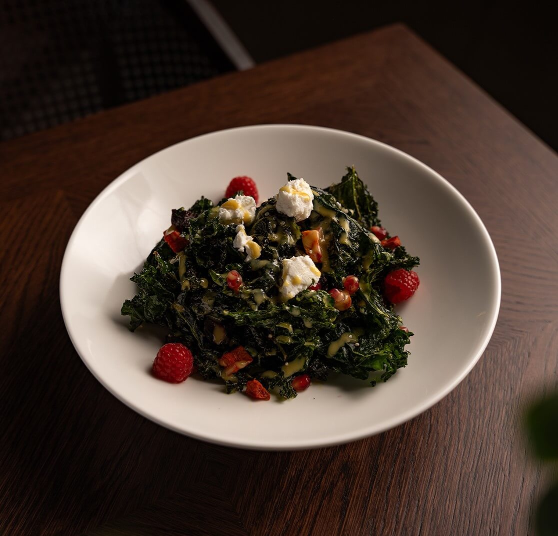 Crispy kale, roasted to perfection, tossed with fresh ingredients for a delightful salad